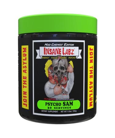 Insane Labz Psycho Sam High Stimulant Pre Workout Powder 30 Srvgs (30 Servings (Pack of 1) Fruit Punch Fruit Punch 9.1 Ounce (Pack of 1)