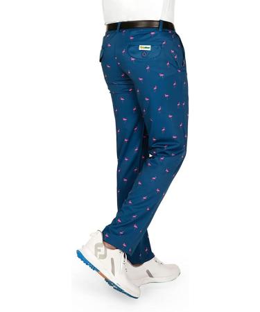 Tipsy Elves Men's Fairway Flamingo Golf Pants - 4-Way Stretch Wrinkle Resistant Athletic Wear | Blue | Size Medium - Buy Online on GoSupps.com