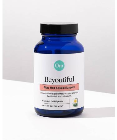 Ora Organic Hair, Skin, and Nails Support- BeYouTiful - Beauty Supplement with B Vitamins and Algae Extracts for Healthy Hair and Skin - 60 Vegan Capsules Beyoutiful (30 servings) - Buy Online on GoSupps.com