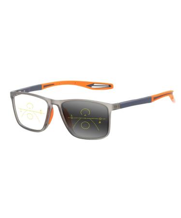 Near Far Multifocal Progressive Men Women's Square Outdoor Sport Cycling Transition Photochromic Reading Glass 0 distance 200 reading Gray Orange