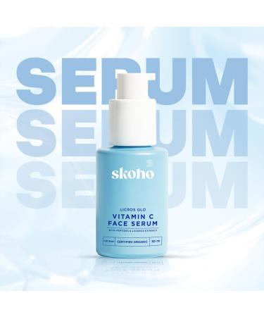 SKOHO Organic Vitamin C Face Serum with 98.932% Naturality | Reduces dark spots & Hyper Pigmentation | Licorice Natural Peptides Vitamin C | 30ml Natural - Buy Online on GoSupps.com