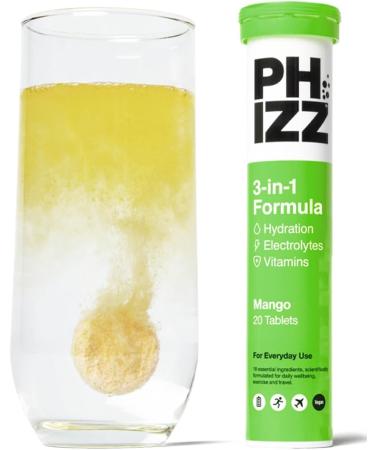 Phizz Electrolytes Multivitamins & Hydration Tablets - 20 effervescent rehydration tablets - 18 vitamins and minerals vitamin C vegan vegetarian and low calorie (mango)