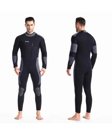 ZCCO Mens Wetsuit Ultra Stretch 5mm Neoprene Swimsuit, Front Zip Full Body Diving Suit, one Piece for Snorkeling, Scuba Diving Swimming, Surfing black-5mm Large