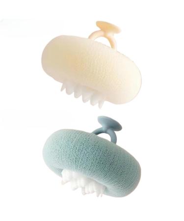 Exfoliating Suction Cup Bath Ball - Spa Massage Shower Ball for Deep Clean and Quick Lathering Durable Bath Sponge with Back Scrubber for Home Use. (Off White+Light Blue 4pcs)
