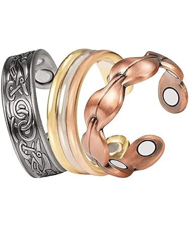 Yinox ring for arthritis 99.9 % pure copper magnetic therapy ring for men and women 3 pieces of magnetic therapy jewelry for arthritis carpal tunnel syndrome finger thumb (length 57.5 mm) ceramic