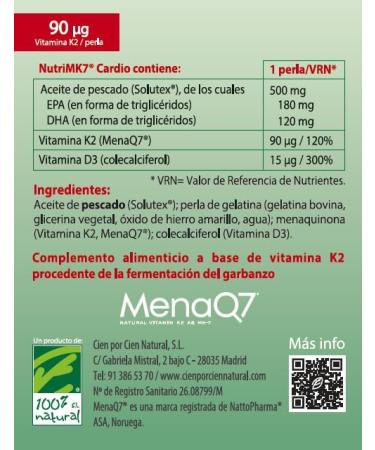 CIENPORCIENNATU NUTRIMK 7 CARDIO 60cap. g lules qui facilitent la suppl mentation quotidienne recommand en compl ment d une alimentation quilibr e bo te de 60 g lules et facilite la prise en cha - Buy Online on GoSupps.com