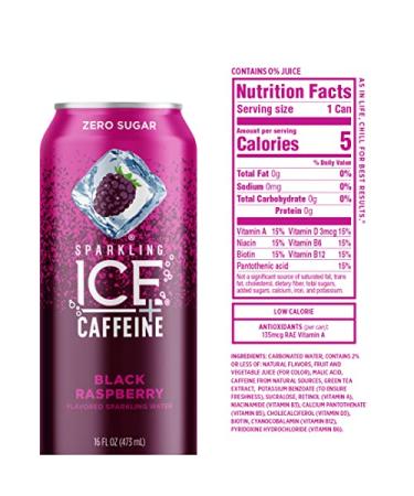 Sparkling Ice +Caffeine Black Raspberry Sparkling Water - Zero Sugar, Antioxidants & Vitamins, 12 Pack (16 fl oz Cans) - Buy Online on GoSupps.com