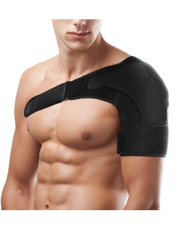 FITTOO Shoulder Support Brace Neoprene Straps Gym Sports Shoulder Brace - Injury Recovery Muscle Relief Joint Protection - Unisex One Size Fits Both Left or Right Shoulder Black One Size