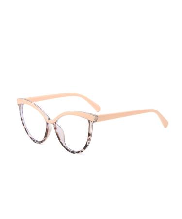 SERONI Large Tr90 Cat Eye Frame Blue Light Blocking Glasses for Women Men Anti UV Ray Computer Reading Glasses for Women Men Pink-leopard 53 Millimeters