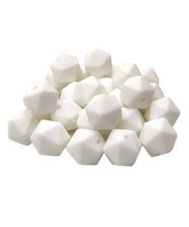 30pcs Snow White Color 14mm Silicone Polyhedron Beads Silicone Geometry Icosahedron Beads for Mom Jewelry Necklace Making