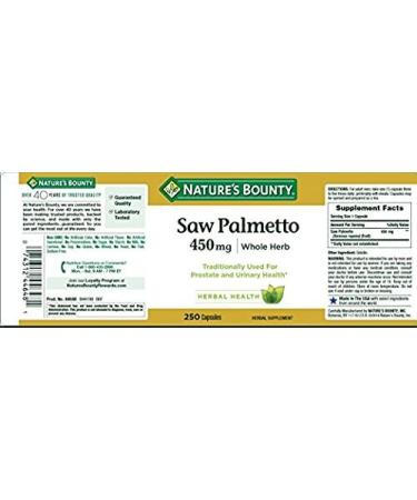 Nature's Bounty Saw Palmetto 450mg Capsules 250 ea - Pack of 2 - Buy Online on GoSupps.com