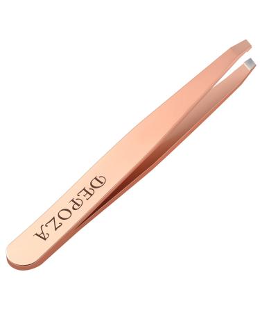 Depoza Tweezer Handmade for Eyebrow Hair Removal  Pro Professional Stainless Steel Tweezers in Rose Gold (Slant)