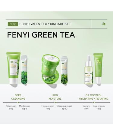 6 in 1 Green Tea Skin Care Gift Set with Natural Extracts Cleanser Face Serum Face Cream Eye Cream Face Mask and Mud Mask Set of - Buy Online on GoSupps.com