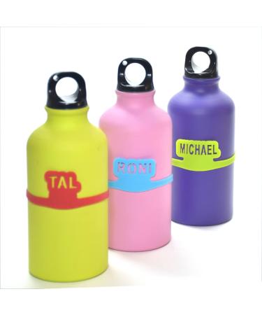 Personalized Bottle Bands. Pack of 4 Silicone Labels for Water Bottles. Different Names and Colors