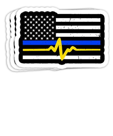 Police Dispatcher - Thin Gold Line Flag Gift Decorations - 4x3 Vinyl Stickers, Laptop Decal, Water Bottle Sticker (Set of 3)