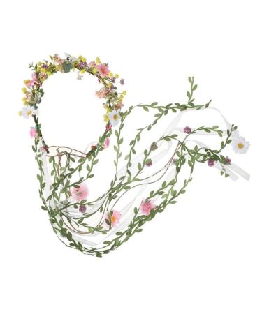Delicate Flower Crown Ethnic Style Girls Cosplay Fairy Hair Hoop Bride Wedding Party Headband with Long Leaves Tassels