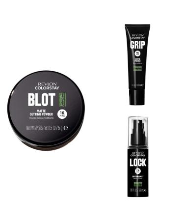 Revlon ColorStay Blot Face Powder Grip Primer & 24 Hr Lock Setting Mist Mattifying Blurs Imperfections & Reduces Pore Appearance