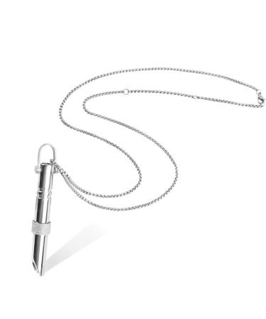 TamBee Stress Relief Mindful Necklace Mindful Anapana Breathing Necklace Stress Anxiety Whistle Necklace for Anxiety Relief Necklace Breathing Exercises (Silver)