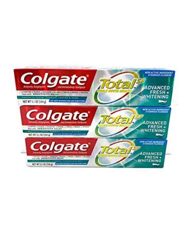 Colgate Total SF Toothpaste - Advanced Fresh + Whitening - Gel - Net Wt. 5.1 OZ (144 g) Per Tube - Pack of 3 Tubes