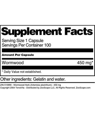 Wormwood Herb (Artemisia Absinthium) - 450 mg (100 Capsules ZIN: 510990) - 3 Pack - Buy Online on GoSupps.com