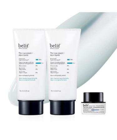 belif True Cream Aqua Bomb Duo Skincare Set | Rich Weightless Moisturizer for Combination Skin | Antioxidants Packed Face Cream for Daily Hydration | Oat husk Lady's Mantle | K Beauty | 5.07 Fl Oz