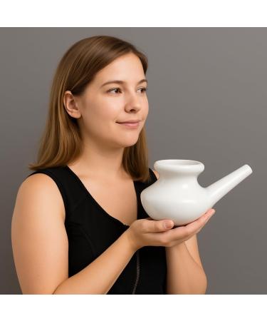 2activelife Handcrafted Ceramic Neti Pot for Nasal Cleansing 10 oz White | Ayurvedic Jal Neti Sinus Rinse Tool | Durable Lightweight Dishwasher Safe | Made in India - Buy Online on GoSupps.com