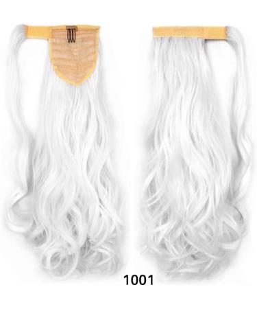 iLUU 18" Ponytail Hair Extensions Curly Wavy Wrap Around Clip in Ponytail Synthetic Hairpiece for Women 100g (#1001 - White Blonde) #1001-white blonde - Buy Online on GoSupps.com