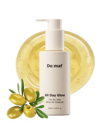 De:maf All Day Glow I'm So Jelly Olive Oil Cleanser 75% Olive Oil Jelly-like Makeup Remover for Pore Cleanse Suitable for Sensitive Skin Korean Skincare (150ml 5.07 Fl Oz) 5.07 Fl Oz (Pack of 1) 5.07