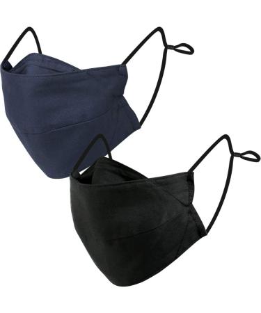 BASE CAMP Reusable Cloth Face Masks 100% Cotton Washable Adjustable Breathable Fabric Mask with Filter Pocket 1black+1blue - Buy Online on GoSupps.com