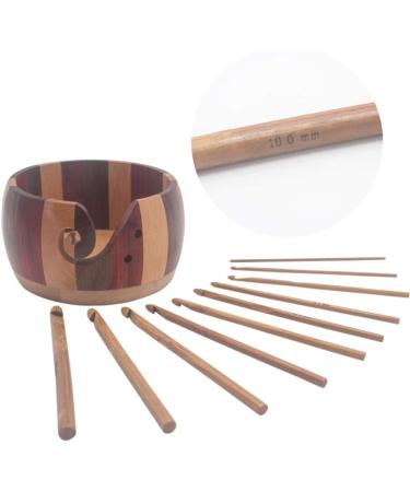 LAMXD Wooden Yarn Bowl Holder with 12 Bamboo Crochet Hooks - Handmade Wool Storage Organizer for Knitting & Crochet - 15 cm - Buy Online on GoSupps.com
