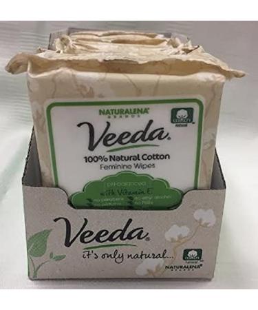 Veeda Natural Cotton Feminine Wet Wipes - PH Balanced, Hypoallergenic, Unscented - 20 Count x 6 Packs - Buy Online on GoSupps.com