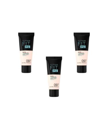 Maybelline New York Fit Me Matte & Poreless Fluid Foundation - 97 Natural Porcelain, Pack of 3 (3 x 30 ml)