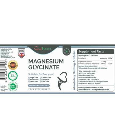 Premium Quality Natural Magnesium Glycinate 500mg Vegan Capsules - 100 Count - Highest Bioavailability - Unflavoured - Buy Online on GoSupps.com