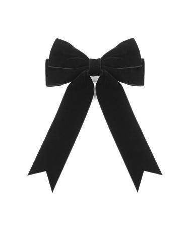 Desenda Handmade Velvet Bow Hair Clip Large Satin Ribbon Bow Hairpin Barrettes Fastener French Hair Bow Headband Elegant Hair Tie Vintage Hair Accessories for Party Gift Girls Women - Black