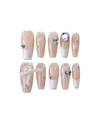 Temperament nail art French bow plaid diamond hollowed out love nail shop nail wear a wedding mandarin duck nail(XS)