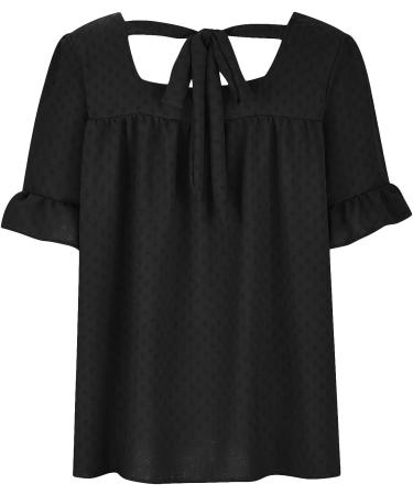 Women's Square Neck Ruffle Sleeve Blouse - Summer Casual Top | Medium | Black - Buy Online on GoSupps.com