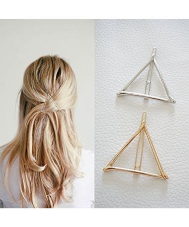 Minimalist Geometric Triangle Hair Clip  Dainty Hollow Metal Hairpin Clamps Accessories Barrettes Bobby Pin Ponytail Holder Statement (Gold and Silver)