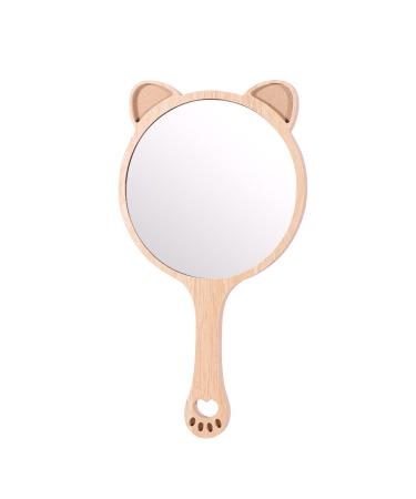 Dzrige Cat Handheld Mirror Cat Ear Makeup Mirror Cute Cat Pattern Wood Hand Held Travel Mirror Personal Cosmetic Mirror with Powder Puff