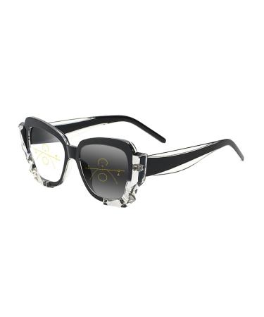 EFLAL Multifocal Progressive Men Women's Irregular Frame Sunglasses Transition Photochromic Reading Glass +1.0 +3.0 Black 3 x