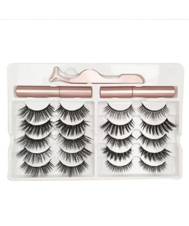 10 pairs Magnetic Eyelash and Eyeliner Pen Set Natural False Eyelash 3D Magnetic False Eyelash No Glue Required Black Reusable Female Eyelash Decoration (Eye 01) 1 Count (Pack of 15)