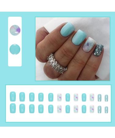 GORS Summer Light Blue Press on Nails - Medium Square 24Pcs/Set - Buy Online on GoSupps.com