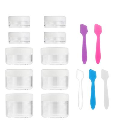 Accmor 10 Pieces Makeup Travel Containers with Lids 3/5/10/15/20 Gram Size Cosmetic Jars with 5 Pieces Mini Spatulas for Gift(White Color)