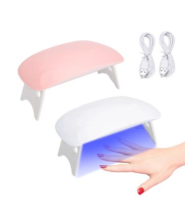 MUEEAD 2 Portable Nail Art Lamps with 2 USB Cables Mini Gel Nail Curing Lamp Foldable Nail Dryer Mouse Phototherapy Lamp for DIY Nail Salon (Pink White)