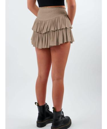 LAEMILIA Womens Elastic Waist Flared Short Skirt | Floral Print Mini Skater Skirt XL | Khaki Pleated Skirt - Buy Online on GoSupps.com