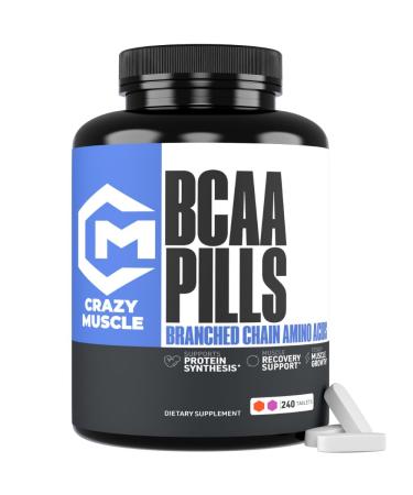 Crazy Muscle 3000mg BCAA Pills (2 Month Supply) with The Optimum 2:1:1 Ratio of Branched Chain Amino Acids for Recovery and Growth 1000mg BCAAs per Pill (More Than BCAA Capsules) 240 Tablets
