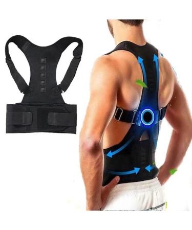 Back Brace| Back Posture Corrector| Sports Back Brace| Back Support Vest| Lumbar Back Support Brace| Tummy/Waist Support Adjustable Vest with Magnets for Women and Men with Arm Padding (L)
