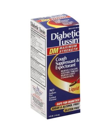 Diabetic Tussin DM Cough Suppressant & Expectorant Liquid Maximum Strength 4 OZ