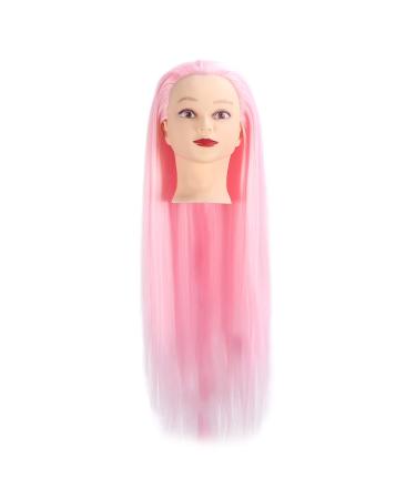 Long pink hair shop window doll head hair styling training head exercise cosmetics puppet head synthetic fiber hair + braid set for practicing the braid smoothing styling smooth