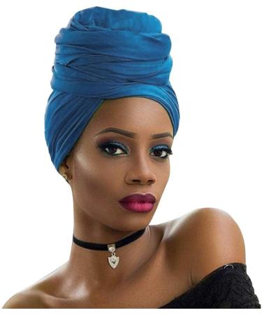 4 Pack Stretch Jersey Turban Head Wrap Scarf Set for Women - African Headwraps in Black, Dark Grey, Light Brown, and Blue - Buy Online on GoSupps.com