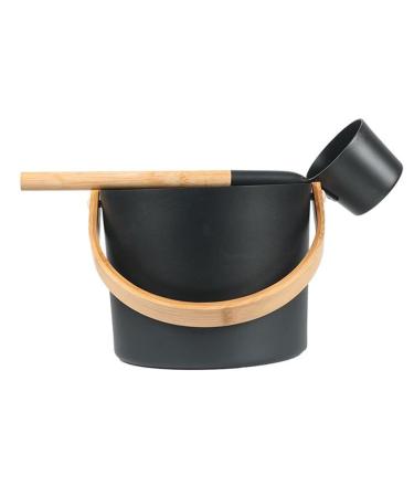 Aluminum Sauna Barrel 7L Sauna Bucket Luxurious Finnish Sauna Large Capacity Aluminum Bucket Sauna Metal Bucket Matching Ladle Sauna Barrel with Long Handle Spoon Set for Sauna and Black